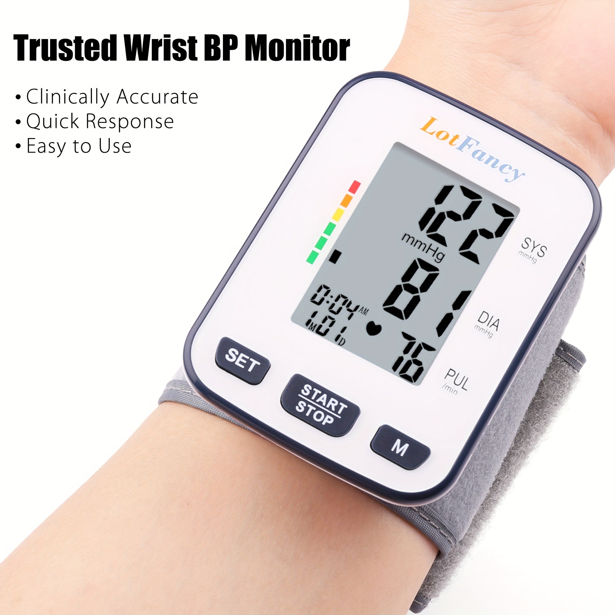 Automatic Digital Wrist Blood Pressure Monitor with Large LCD Display & Adjustable Cuff - Accurate, Quick Response, Easy to Use for Adults, 36V or Below, Battery Operated (Batteries Not Included), Blood Pressure Monitor for Adults, Health Monitoring,