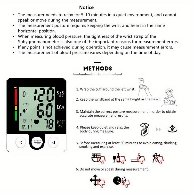 CHANGKUN Automatic Wrist Blood Pressure Monitor with Carrying Case - Digital Sphygmomanometer, Heart Rate & Adjustable Cuff, Battery-Powered (Batteries Not Included), Ergonomic Design for Home/Travel, Professional Medical Use, Travel Health Tool, Modern