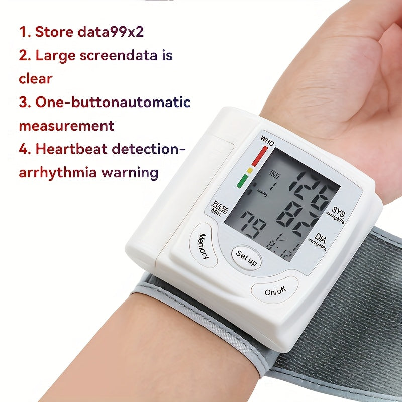 Automatic Wrist Blood Pressure Monitor with Large LCD Screen - Adjustable Cuff, Pulse Rate Detection, Irregular Heartbeat Alert, Battery-Powered (Batteries Not Included), Safe for Adults, 36V Or Lower, President's Day And Start Of School Season
